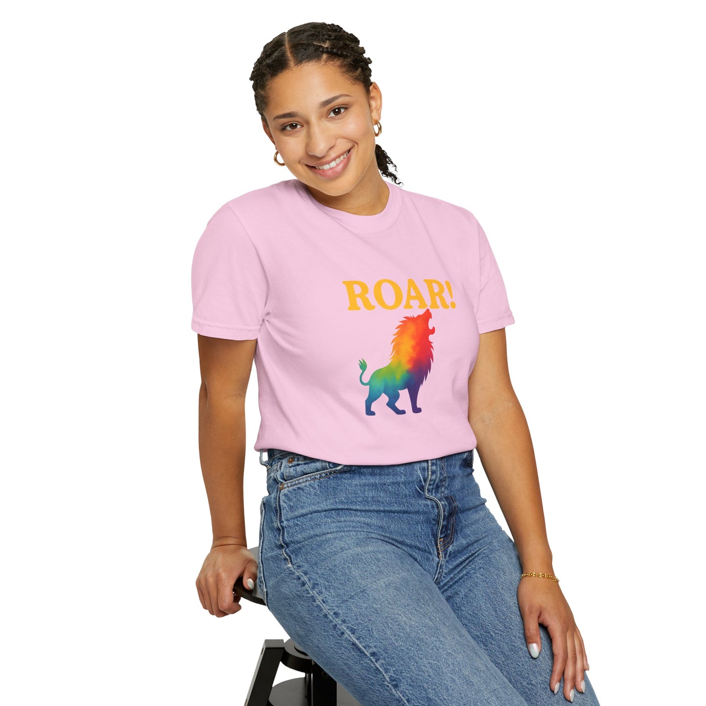 ROAR! – Retro Rainbow Lion Tee for Cosmic Confidence