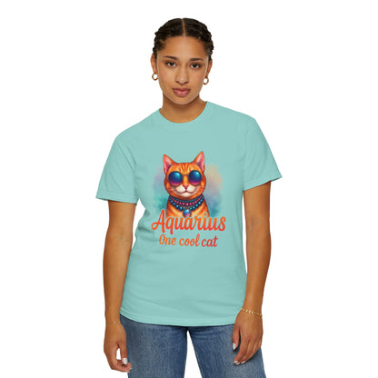 Aquarius One Cool Cat – Funky Retro Zodiac Tee - Enchanted Sky
