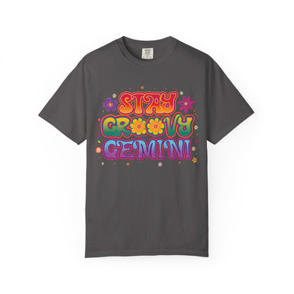 Stay Groovy Gemini – Flower Power Retro Zodiac Tee