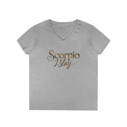 Scorpio I Slay Women’s V-Neck Tee – Empowering Elegant Zodiac Shirt