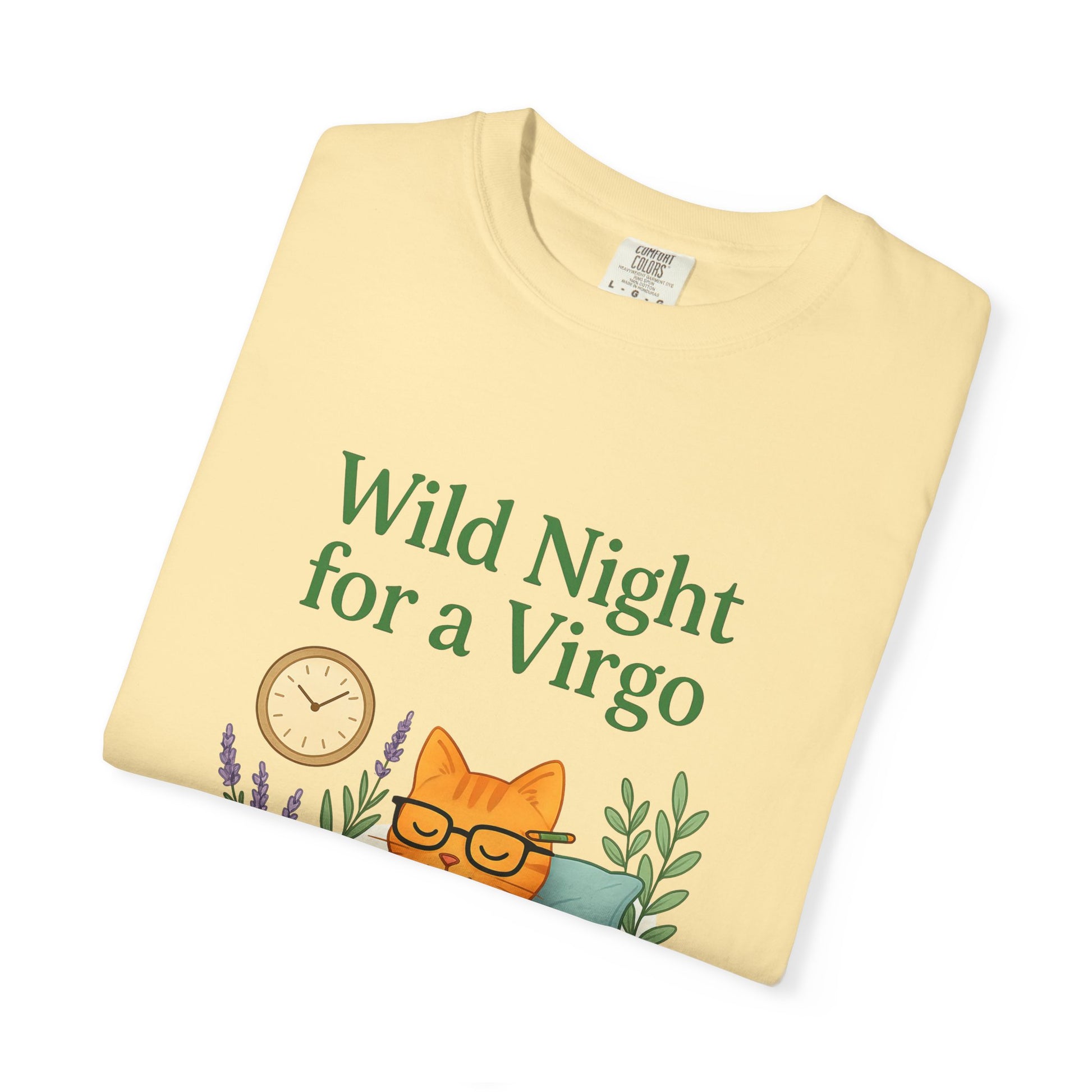 Wild Night for a Virgo – Cozy Cat Tee for Bookish Earth Signs