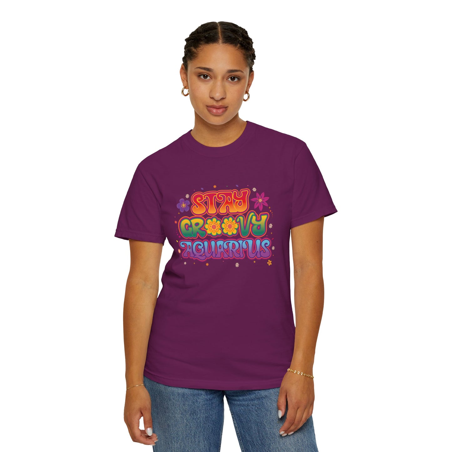 Stay Groovy Aquarius – Retro Flower Power Tee