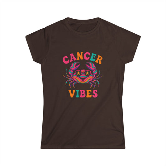 Cancer Vibes Women’s Softstyle Tee – Empowering Retro Zodiac Colorful Shirt