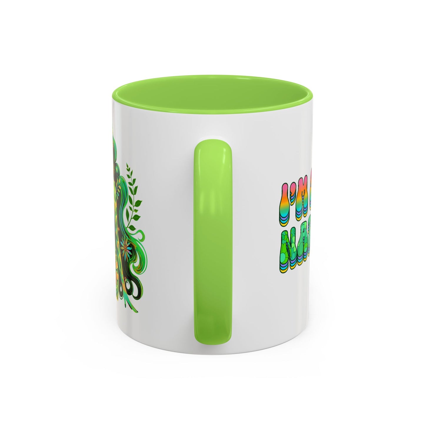 I’m Super Natural – Groovy Earth Goddess Two-Sided Mug (Yellow or Green, 11oz & 15oz)