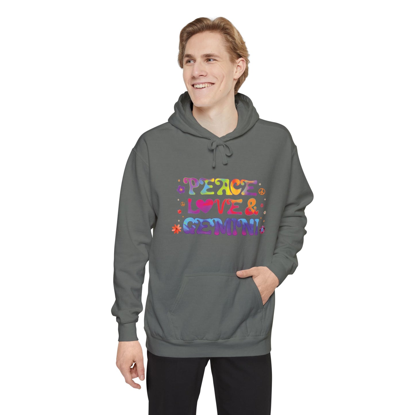 Peace Love & Gemini Unisex Hoodie – Groovy Retro Comfort Colors Midweight Hoodie