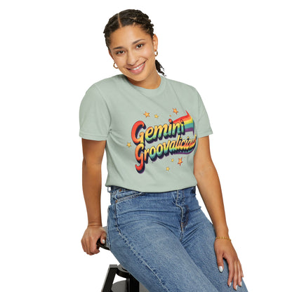 Gemini Groovalicious - Retro Rainbow Arrow Zodiac Tee