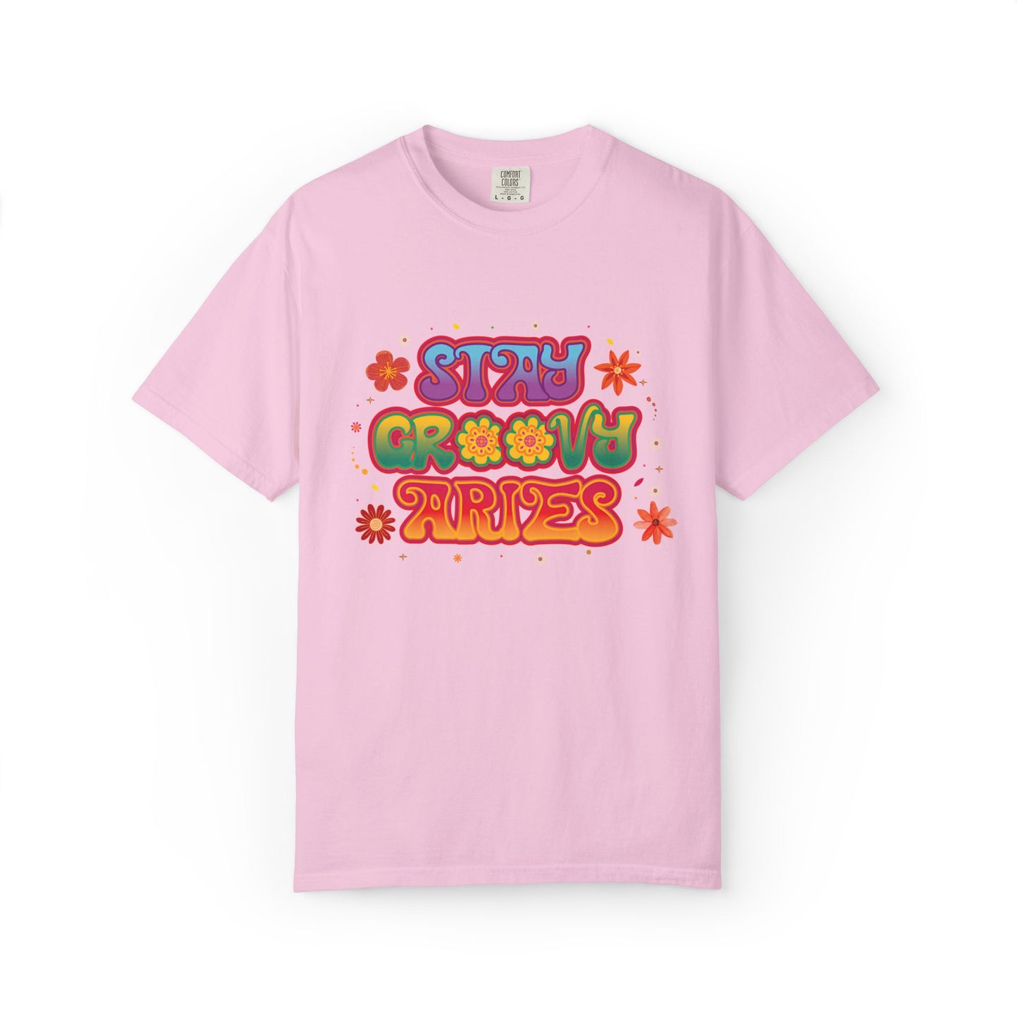 Stay Groovy Aries Tee – Colorful Retro Zodiac Shirt, 70s Flower Power Style
