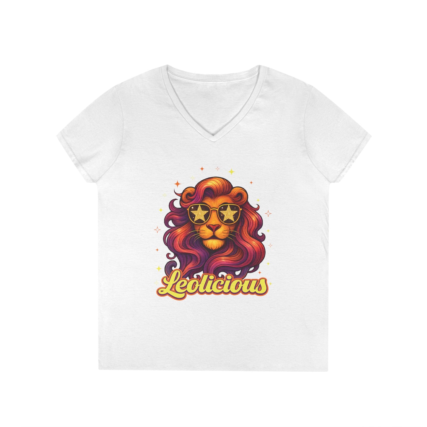 Leolicious Women’s V-Neck Tee – Empowering Retro Lion Zodiac Shirt