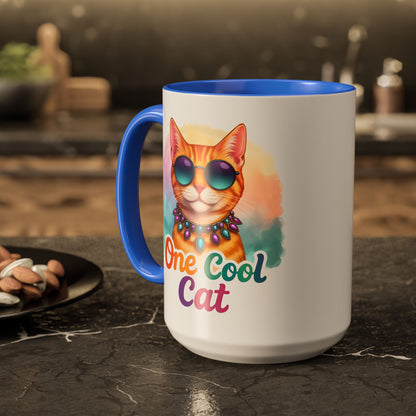 One Cool Cat – Groovy Fun Colorful Kitty Mug (Blue Accent, 11oz & 15oz)