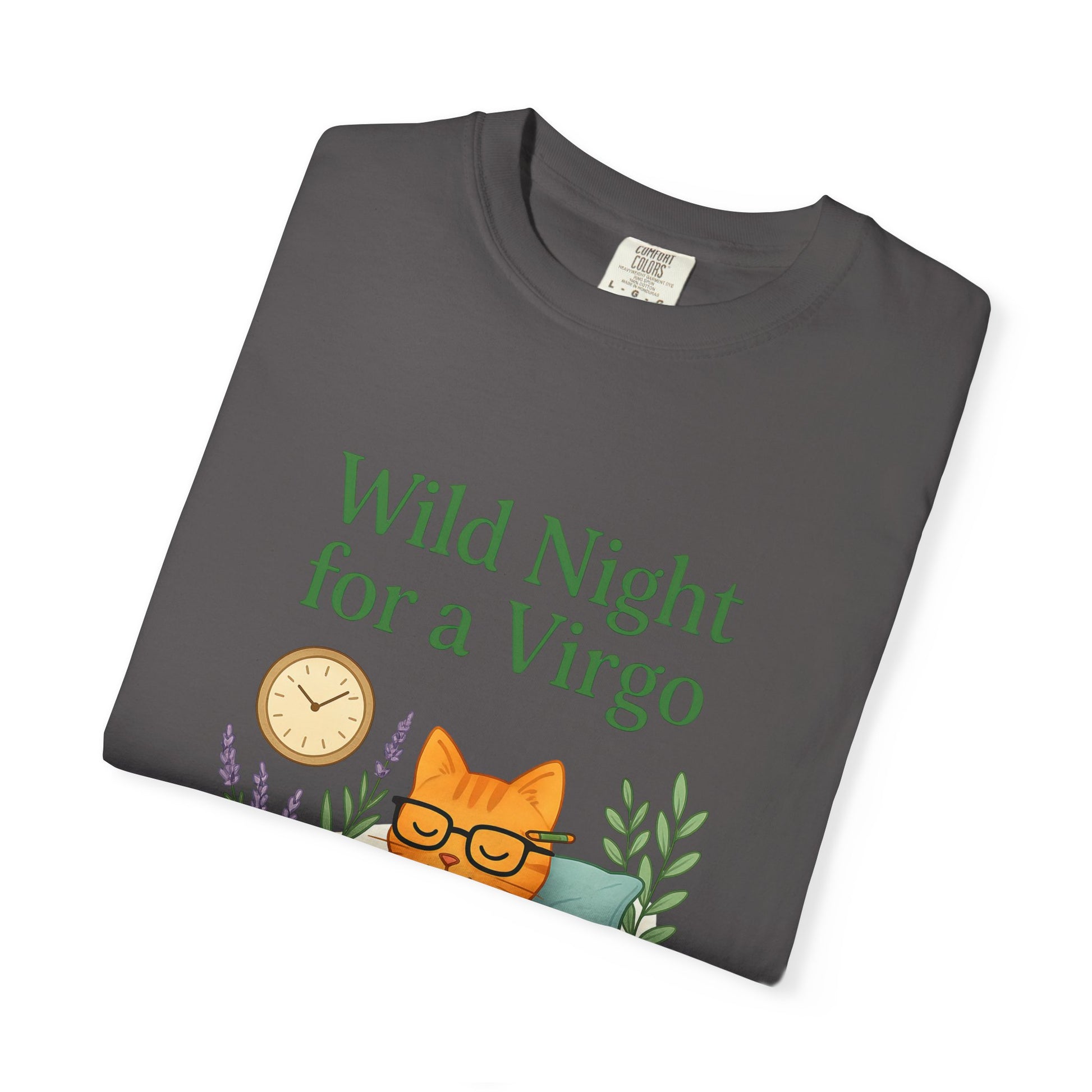 Wild Night for a Virgo – Cozy Cat Tee for Bookish Earth Signs
