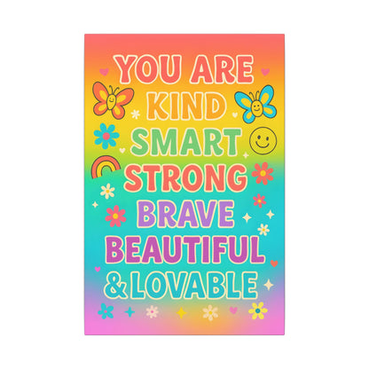 You Are Kind Smart & Strong – Rainbow Affirmation Canvas Wall Art