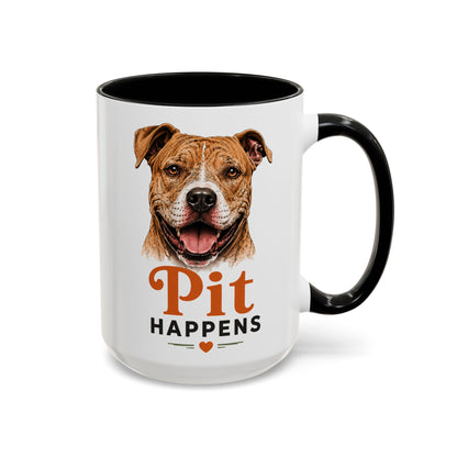 Pit Happens Black Accent Mug - Funny Pitbull Mug for Pit Bull Lovers - Cute Two Sided Pitbull Coffee Mug for Dog Moms & Dog Dads