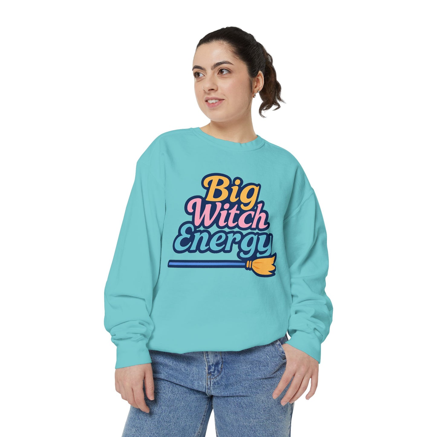 Big Witch Energy Sweatshirt – Colorful Pastel Broom Pullover