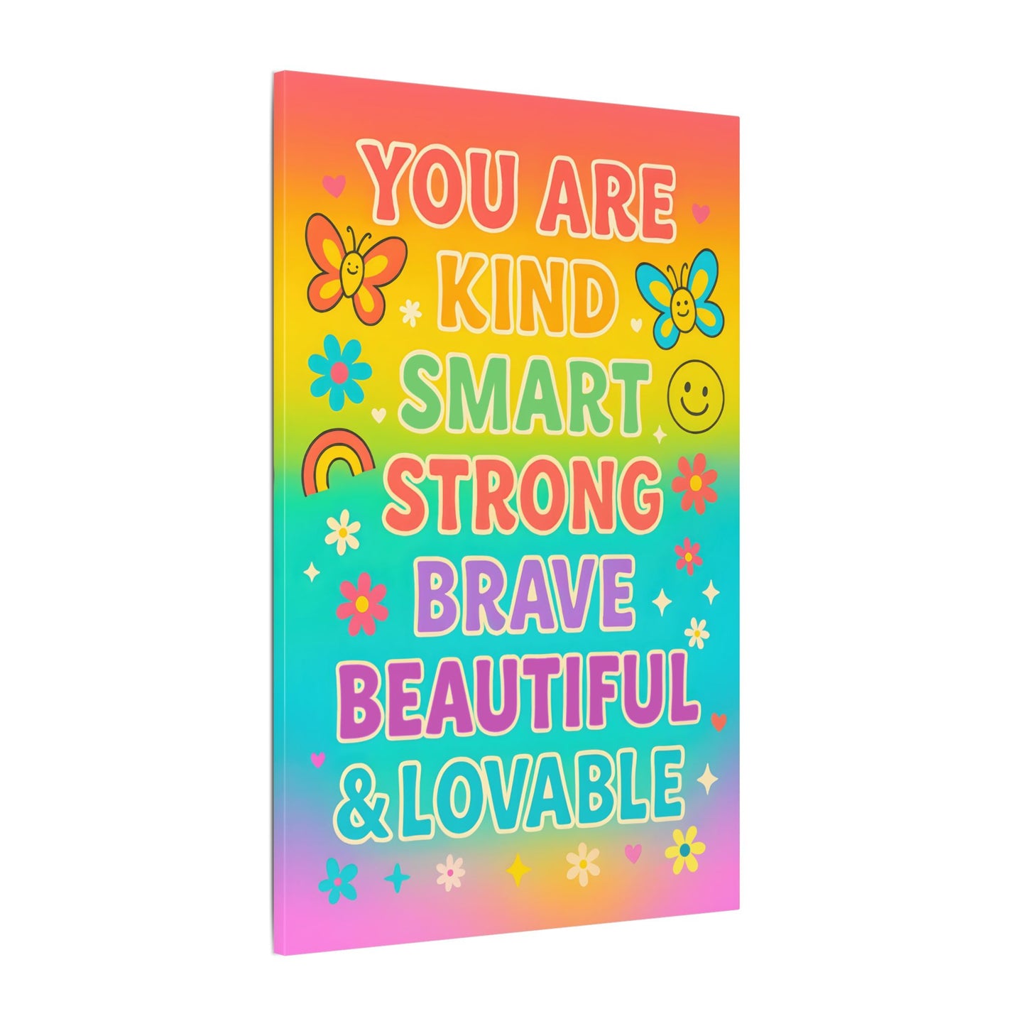 You Are Kind Smart & Strong – Rainbow Affirmation Canvas Wall Art
