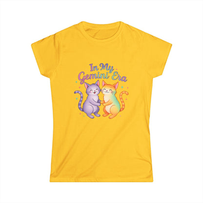In My Gemini Era Women’s Softstyle Tee – Empowering Zodiac Cat Shirt