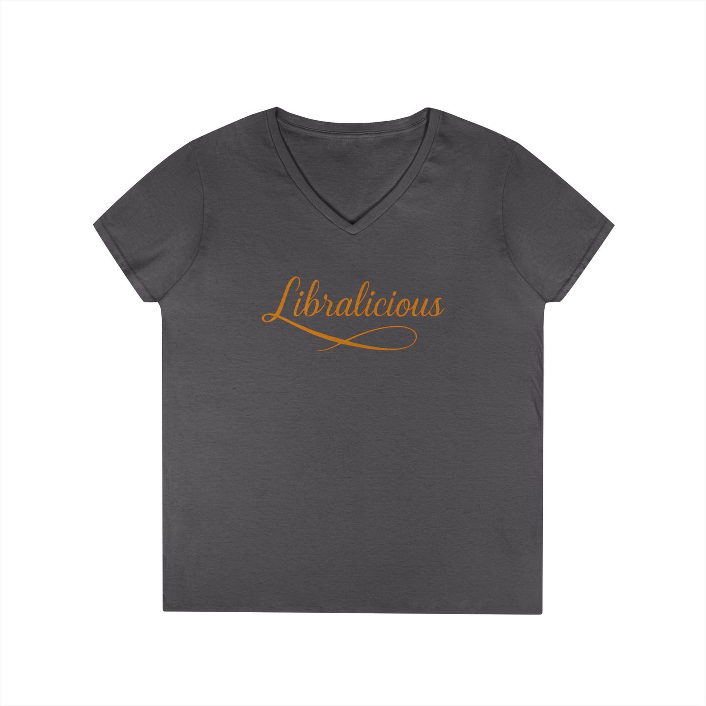 Libralicious Women’s V-Neck Tee – Empowering Retro Zodiac Script Shirt