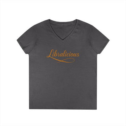 Libralicious Women’s V-Neck Tee – Empowering Retro Zodiac Script Shirt