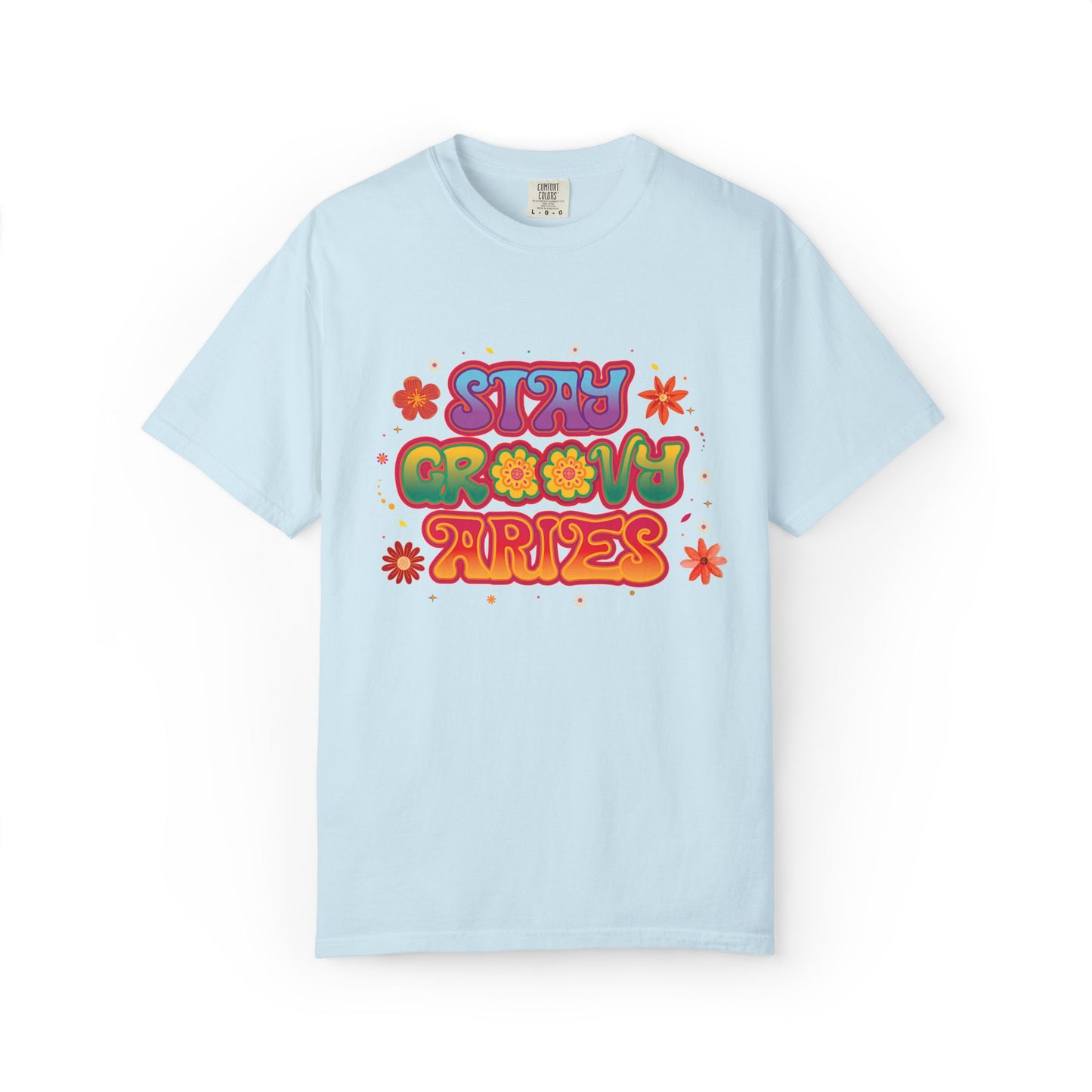 Stay Groovy Aries Tee – Colorful Retro Zodiac Shirt, 70s Flower Power Style