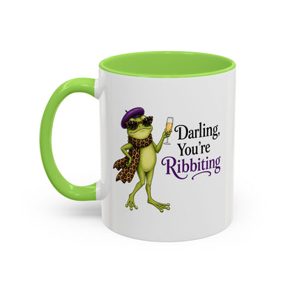 Darling You're Ribbiting Frog Mug | Funny Fashion Frog Coffee Mug | Glam Frog Gift for Women | Colored Mug