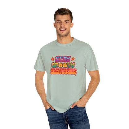 Stay Groovy Sagittarius – Retro Zodiac Flower Power Tee