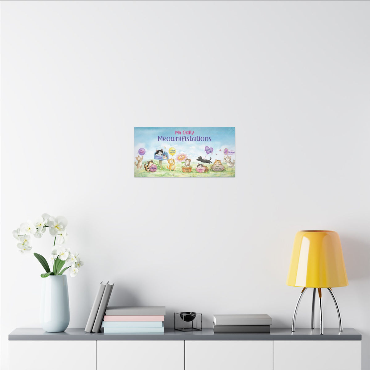 Cat Affirmation Wall Art, Whimsical Cats Canvas Print, Positive Affirmation Home Decor, Cute Cat Lover Gift, Inspirational Stretched Canvas Art
