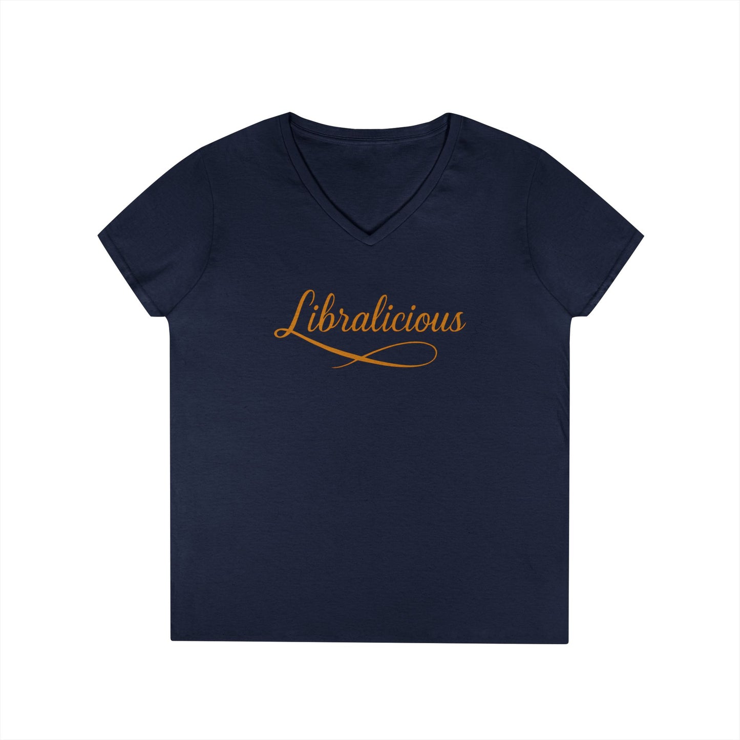 Libralicious Women’s V-Neck Tee – Empowering Retro Zodiac Script Shirt