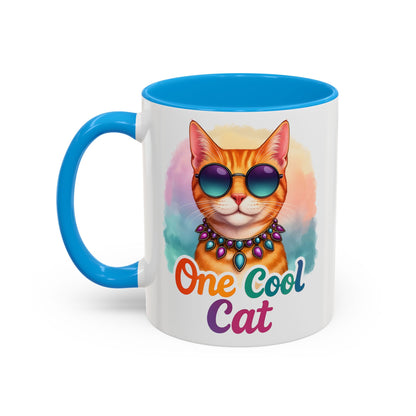 One Cool Cat – Groovy Fun Colorful Kitty Mug (Blue Accent, 11oz & 15oz)