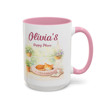 Personalized Cat Coffee Mug, Custom Cat Lover Gift, Cozy Pink Tea Mug, Cute Cat Mom Gift, Relaxing Cat Cup