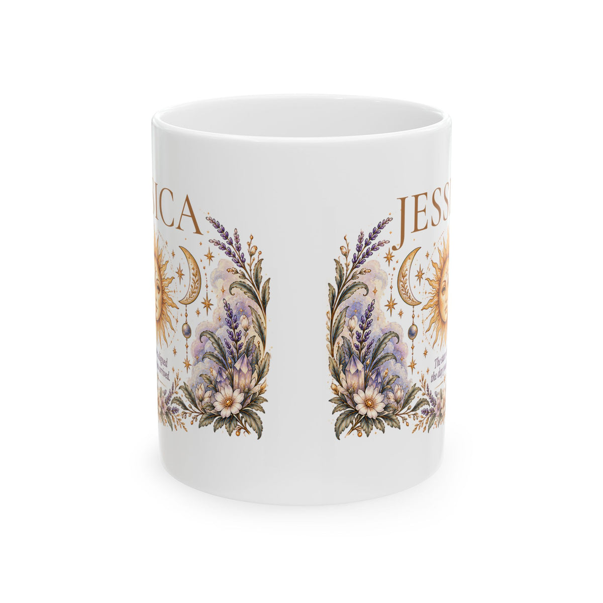 Personalized Celestial Mug, Custom Name Gift, Sun Moon Coffee Cup, Boho Astrology Gift, Birthday Gift for Her
