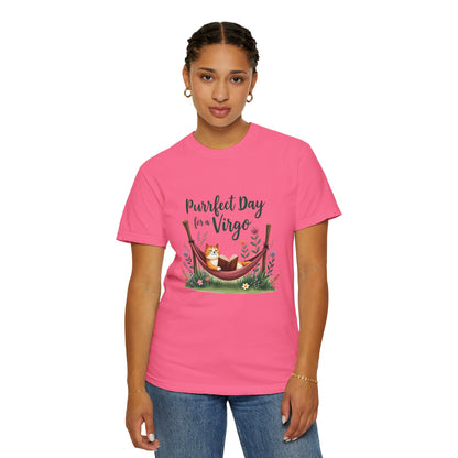 Purrfect Day for a Virgo – Cozy Cat & Hammock Zodiac Tee