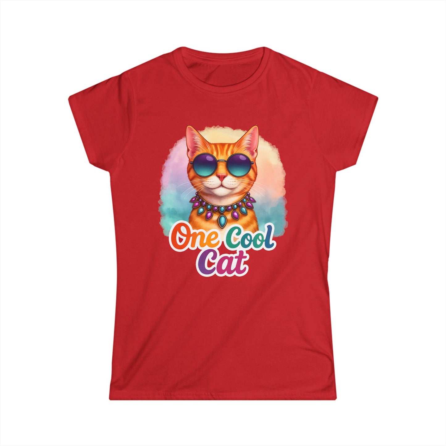 One Cool Cat Women’s Softstyle Tee – Colorful Retro Sunglasses Shirt