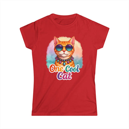 One Cool Cat Women’s Softstyle Tee – Colorful Retro Sunglasses Shirt