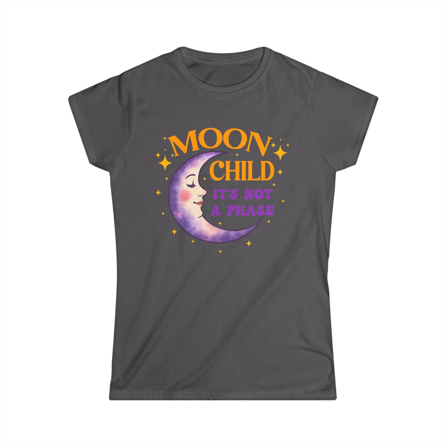 Moon Child Women’s Softstyle Tee – Empowering Celestial Colorful Shirt