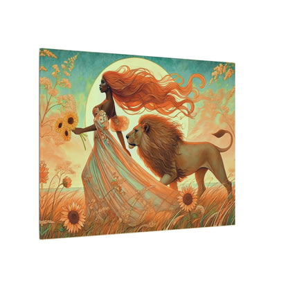 Leo Zodiac Wall Art, Lion Goddess Canvas Print, Astrology Home Decor, Leo Gift for Her, Sunflower Leo Painting, Star Sign Wall Decor
