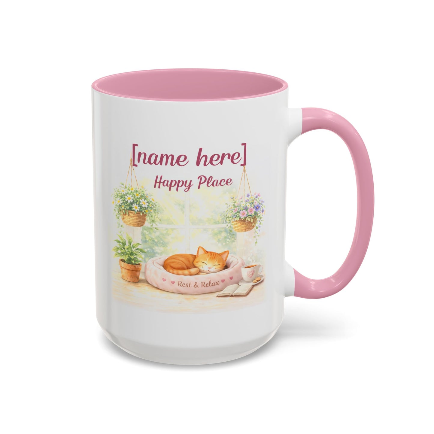 Personalized Name Cat Mug - Custom "Happy Place" Ceramic Mug for Cat Lovers