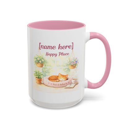 Personalized Name Cat Mug - Custom "Happy Place" Ceramic Mug for Cat Lovers