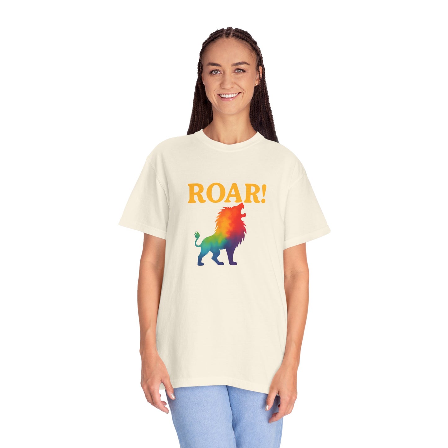 ROAR! – Retro Rainbow Lion Tee for Cosmic Confidence