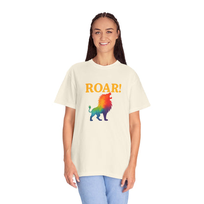 ROAR! – Retro Rainbow Lion Tee for Cosmic Confidence