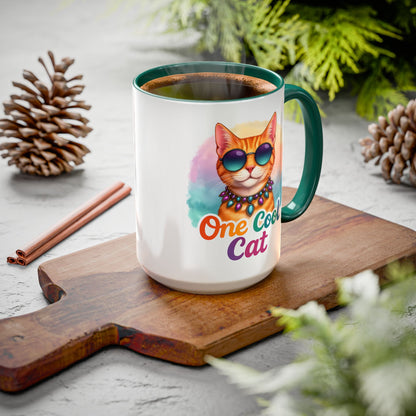 One Cool Cat – Groovy Fun Colorful Kitty Mug (Blue Accent, 11oz & 15oz)