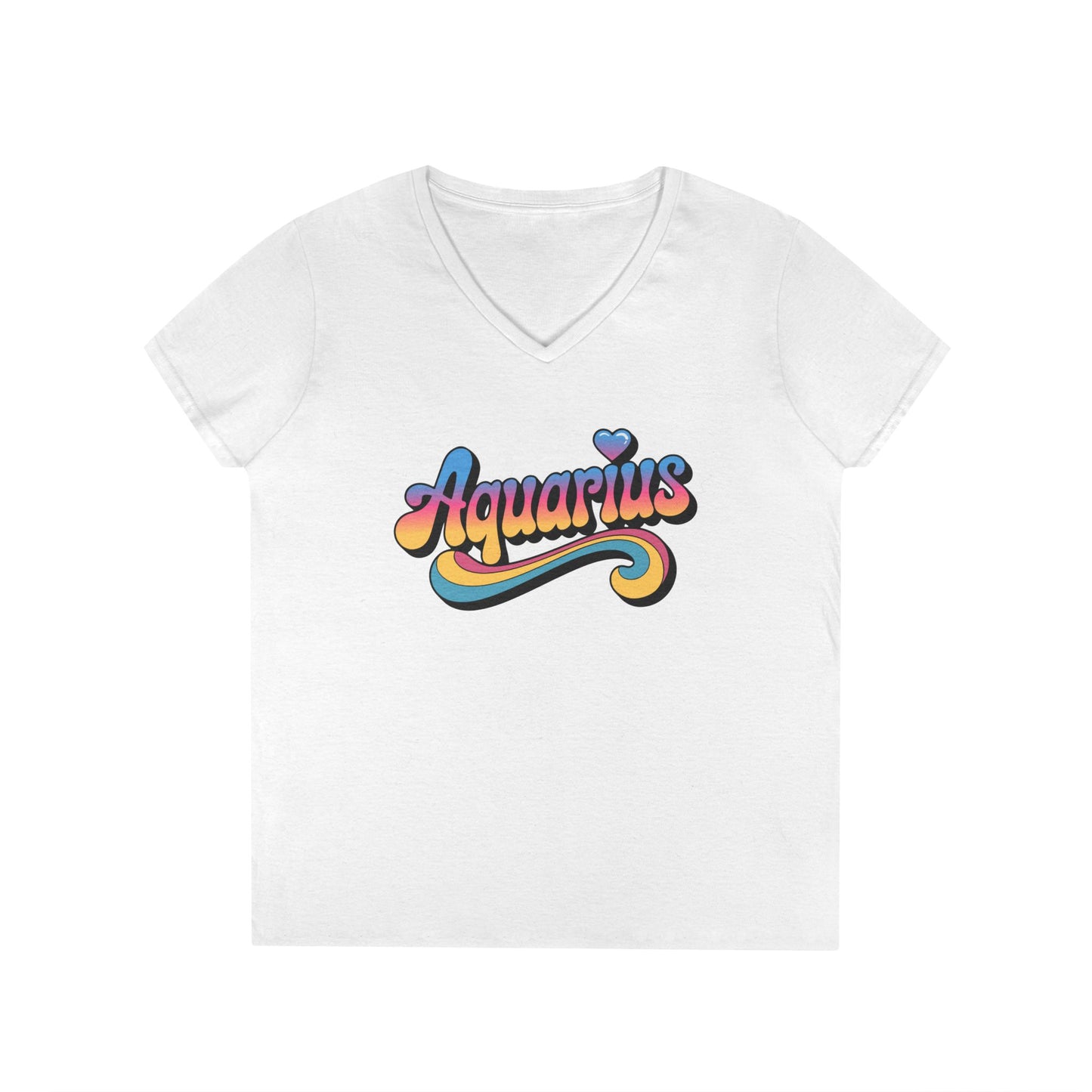 Retro Aquarius Women's V-Neck Tee – Empowering Colorful Zodiac Shirt