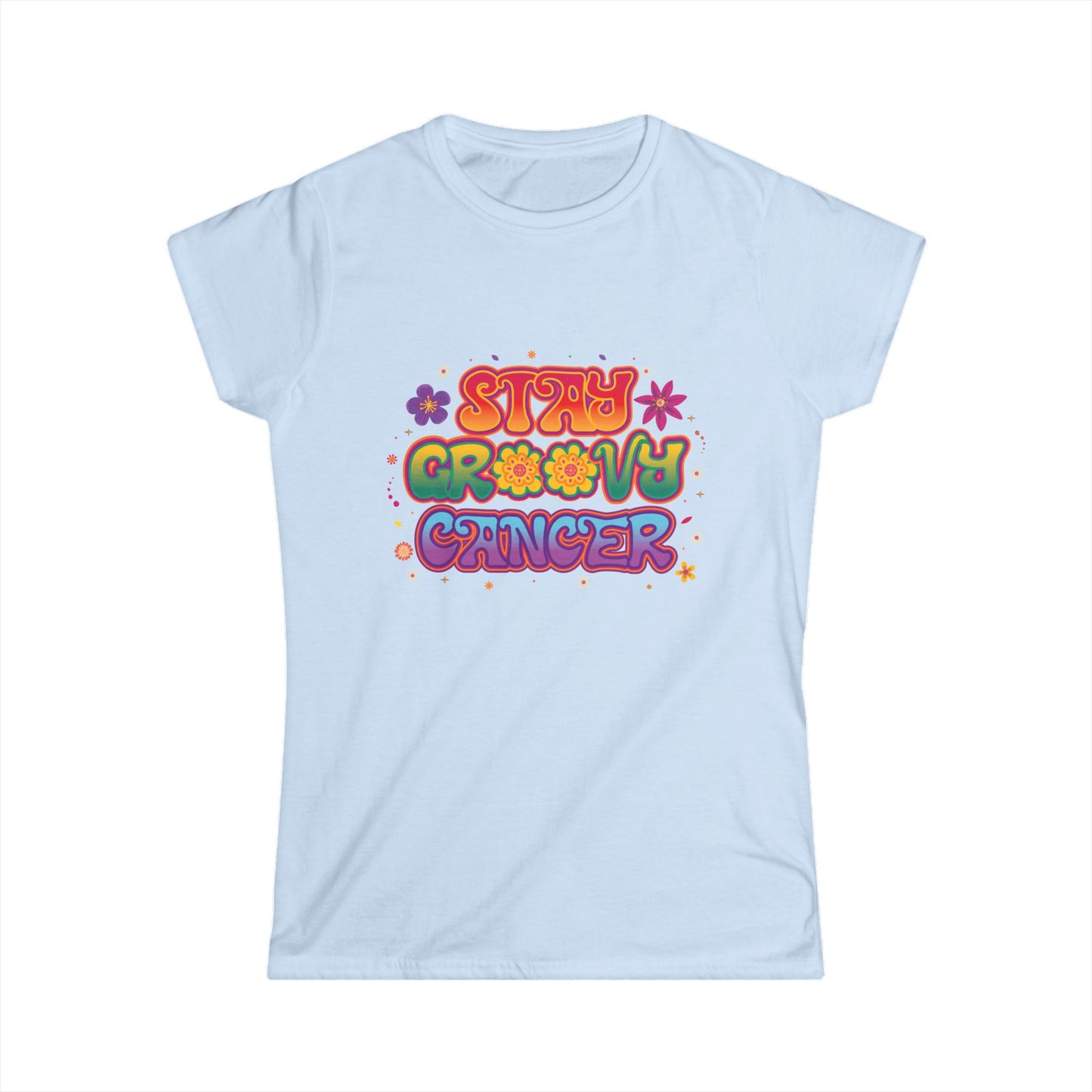 Stay Groovy Cancer Women’s Softstyle Tee – Empowering Retro Zodiac Shirt
