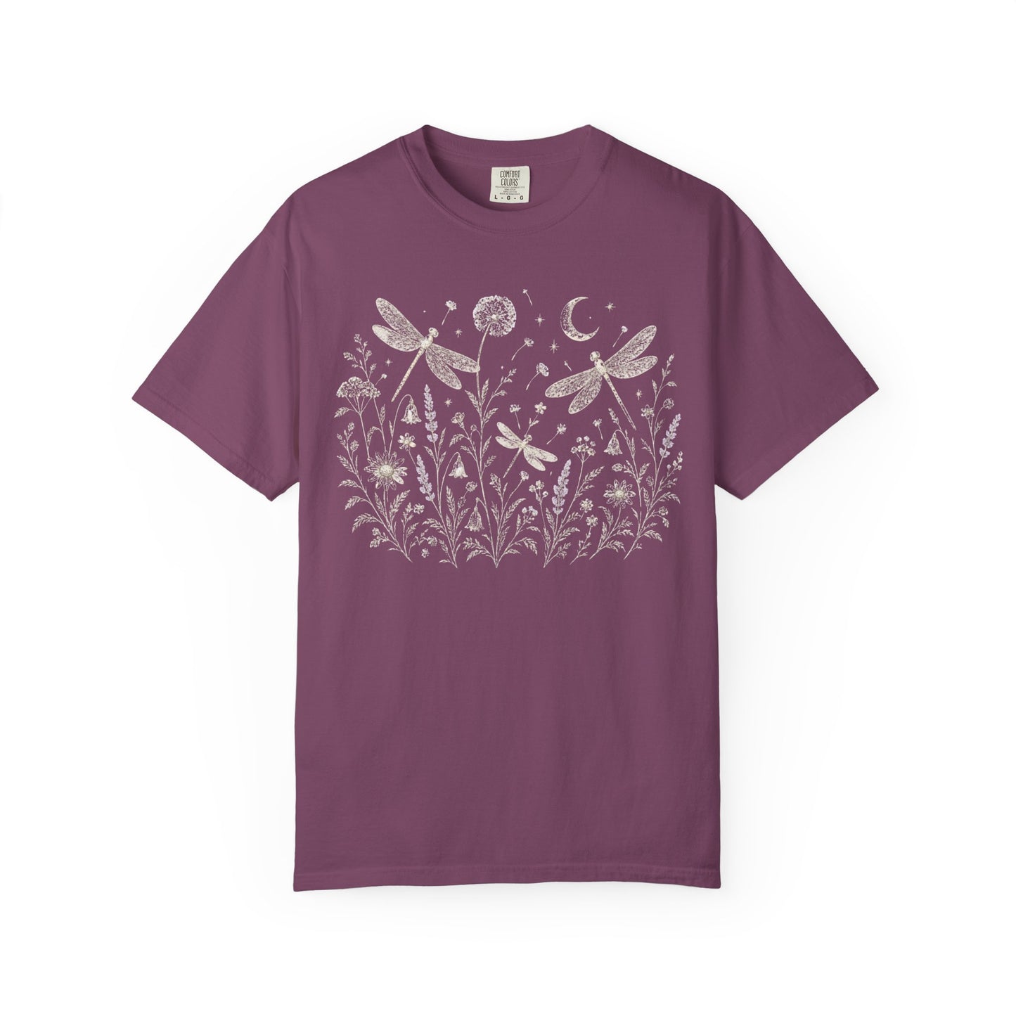Boho Floral Night Sky Dragonfly Meadow T-Shirt
