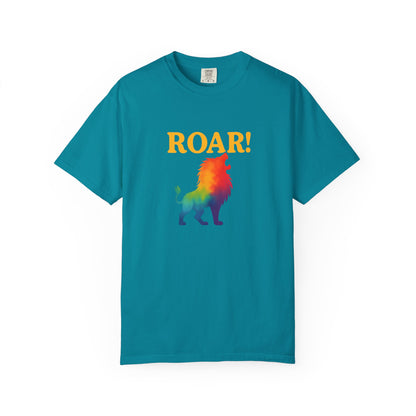 ROAR! – Retro Rainbow Lion Tee for Cosmic Confidence