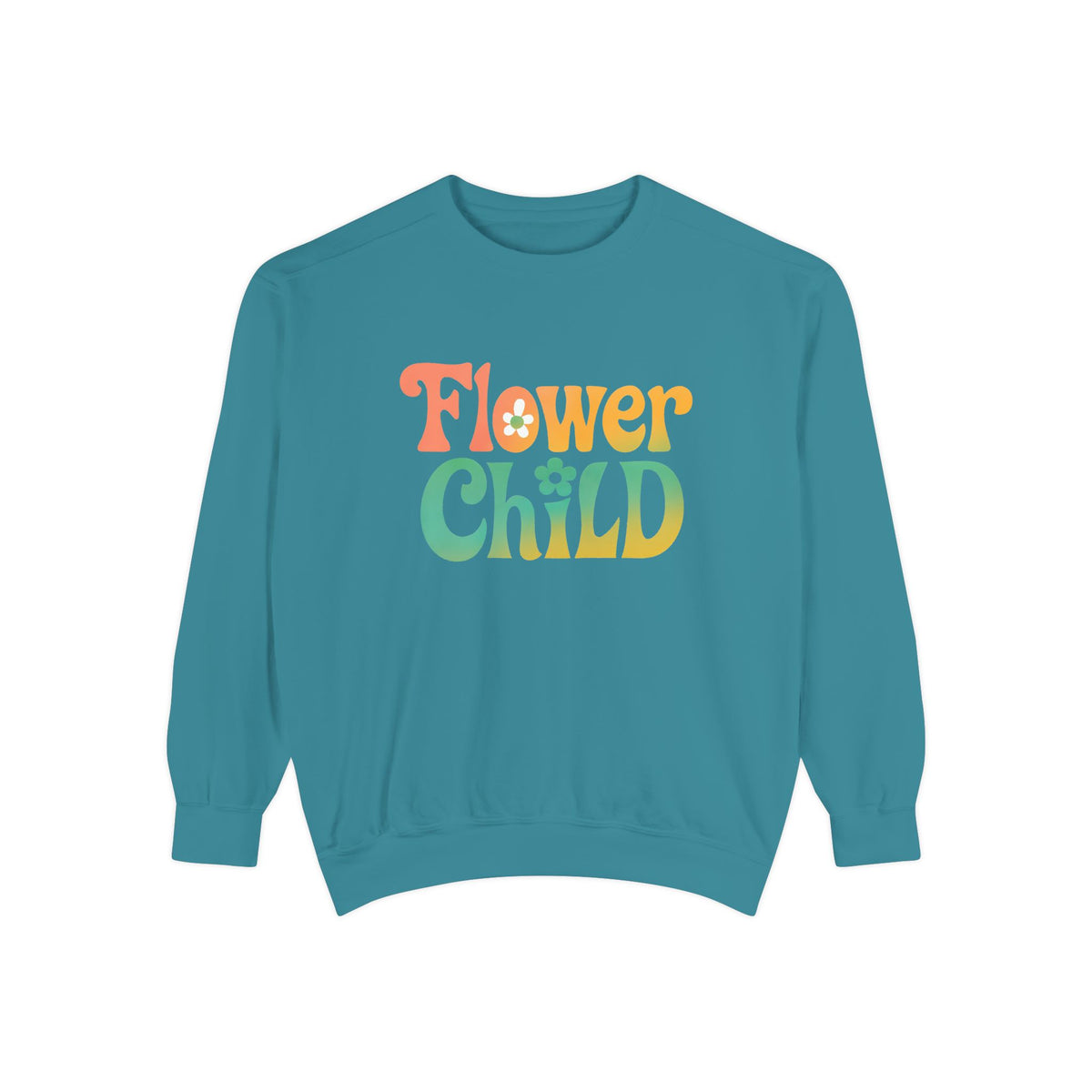 Flower Child Unisex Crewneck – Groovy Flower Power Comfort Colors Midweight Sweatshirt - Enchanted Sky