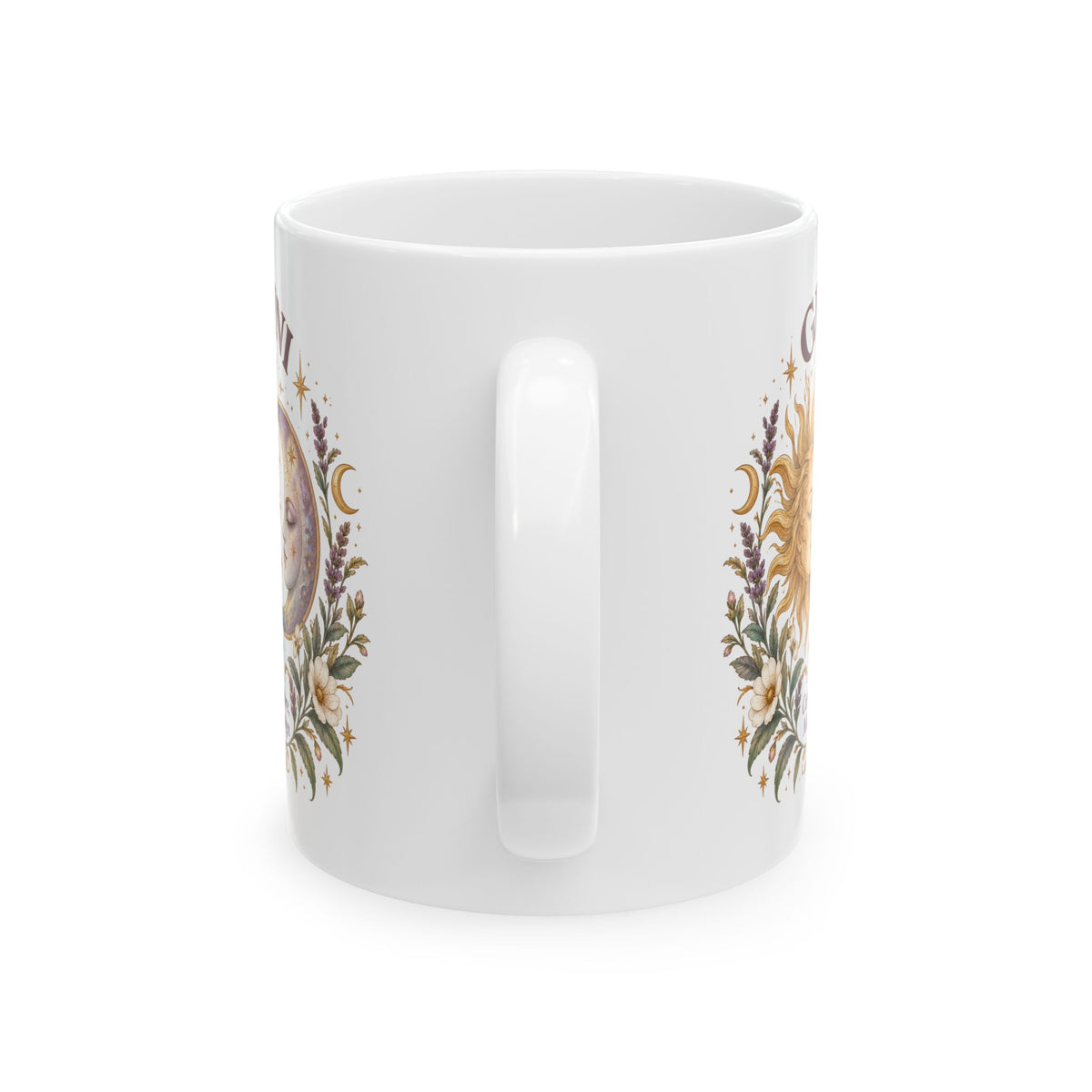 Boho Celestial Whimsical Sun and Moon Gemini Zodiac Mug