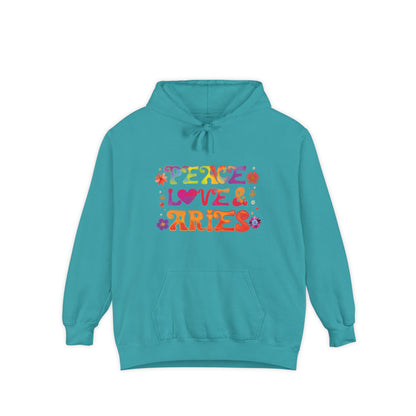 Peace Love & Aries Unisex Hoodie – Groovy Retro Comfort Colors Midweight Hoodie