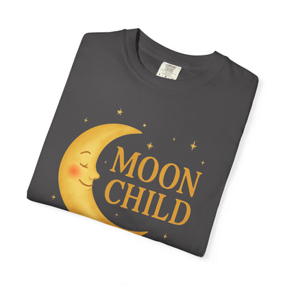 Moon Child Crescent Tee – Vibrant Golden Celestial Comfort Colors 1717 Shirt