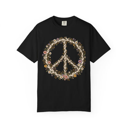 Boho Vintage Wildflower Peace Sign T-Shirt