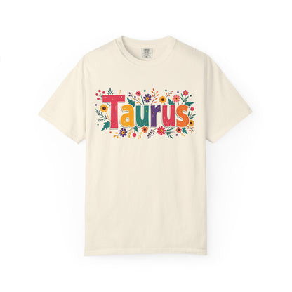 Taurus in Bloom – Colorful Floral Aesthetic Tee
