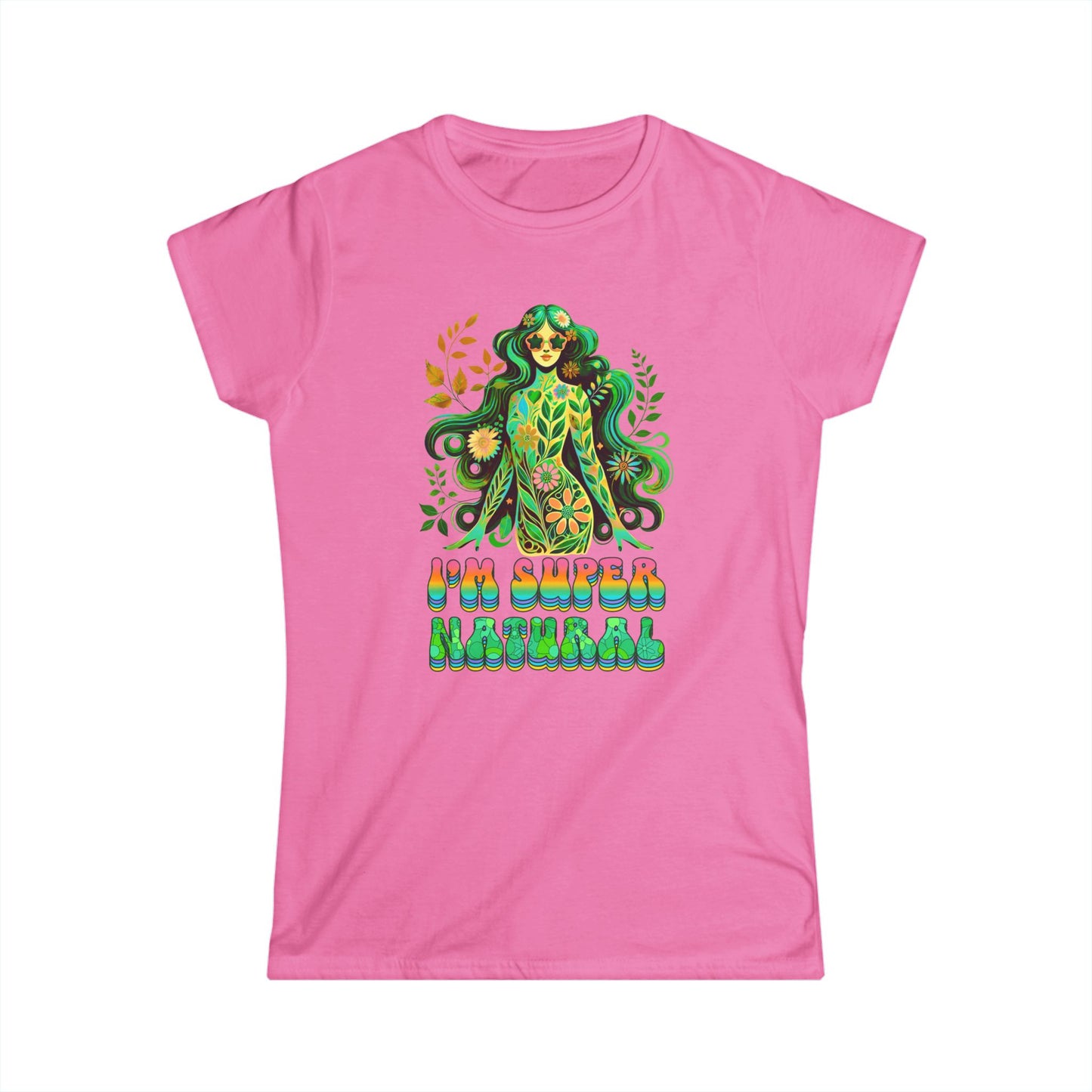 I’m Super Natural Women’s Softstyle Tee – Empowering Botanical Retro Shirt